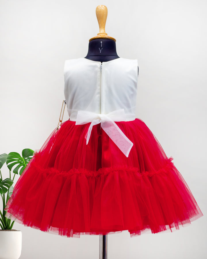 red off white baby girls christmas frock, ruffle partywear dress for kids, baby girl birthday dress, festive frock for toddlers, stylish christmas outfit girls