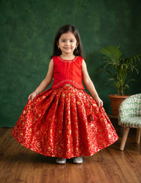 Red Banarasi Jacquard Pure Silk Handwork Lehenga Choli for Baby Girl – Stanwells Kids