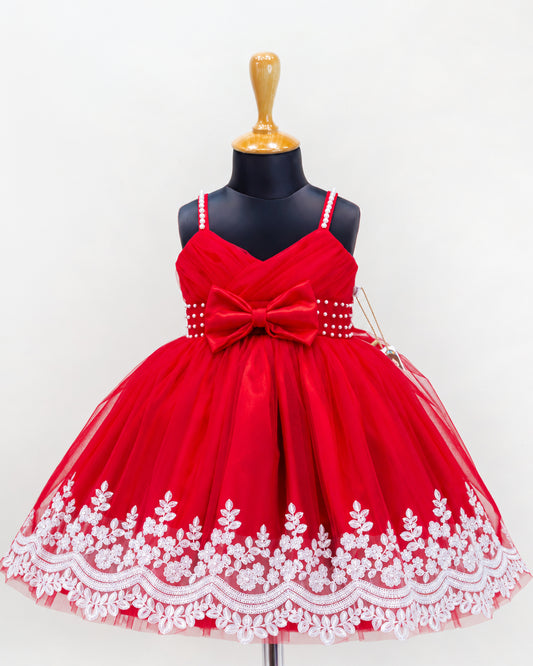 Red shade premium lace ruffle partywear frock for kids – Stanwells Kids