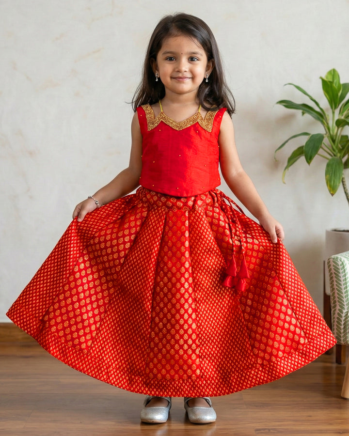 Red pure silk brocade lehenga choli baby girls birthday dress

Baby girls red silk lehenga choli ethnic partywear

Handcrafted red brocade lehenga set for baby girl

Traditional wedding lehenga choli for baby girls red

Premium baby girl birthday dress red lehenga choli

South Indian baby girl silk lehenga choli festive wear

Red brocade silk lehenga with handwork blouse baby girl

Baby girl designer lehenga choli red birthday party dress