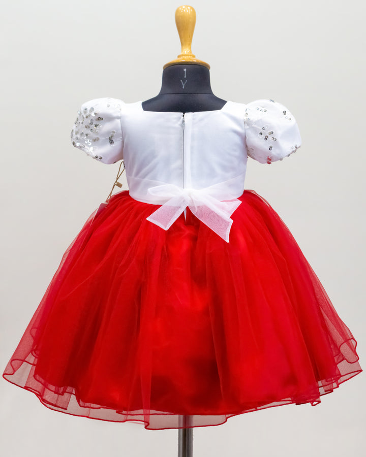 red and white Christmas frock for baby girls, designer birthday dress, festive kids party wear, baby girl Christmas outfit, Stanwells Kids dress