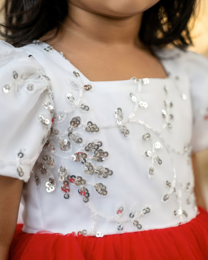 red and white Christmas frock for baby girls, designer birthday dress, festive kids party wear, baby girl Christmas outfit, Stanwells Kids dress