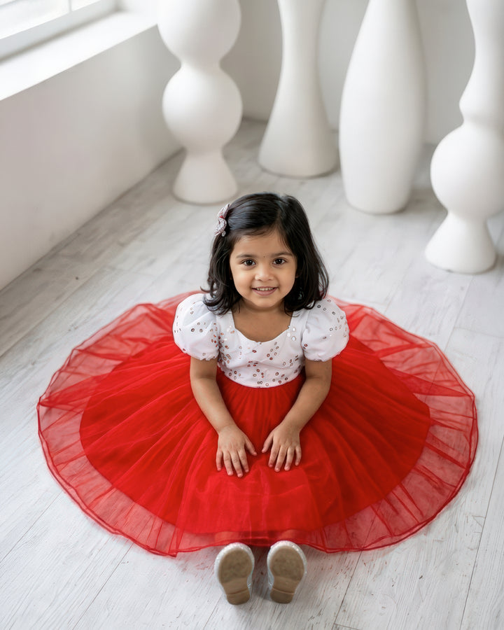 red and white Christmas frock for baby girls, designer birthday dress, festive kids party wear, baby girl Christmas outfit, Stanwells Kids dress
