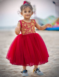 Reddish Meroon Shade Heavy Handwork Partywear Wedding Frock
