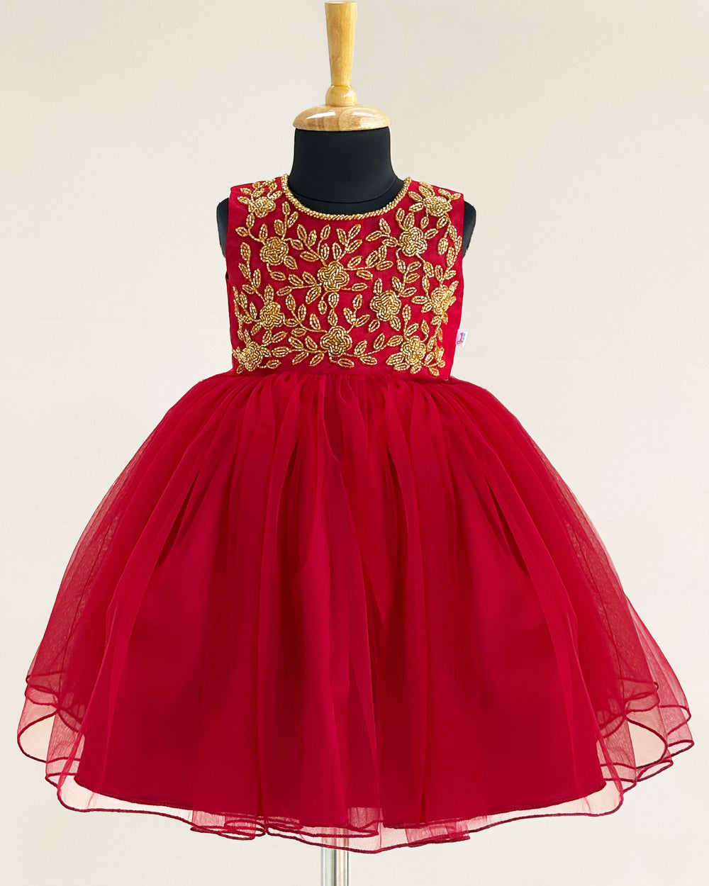 "Reddish maroon handworked partywear frock, baby girls birthday dress, elegant party dress"