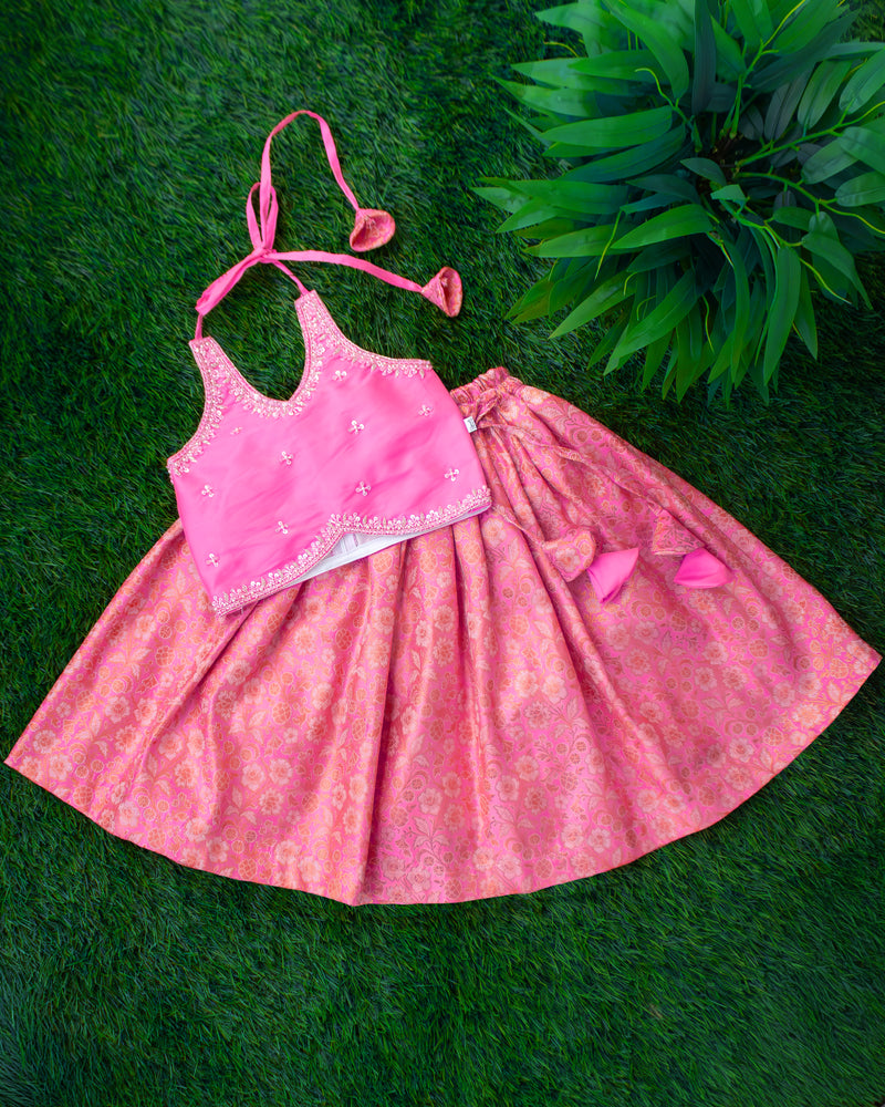 Rose Pink Premium Banarasi Brocade Handwork Lehenga Choli for Baby Girl – Stanwells Kids