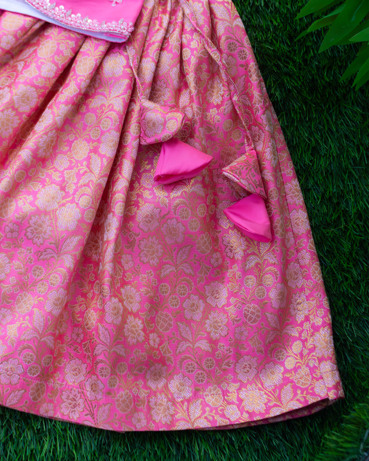 Rose pink brocade lehenga choli full look for baby girl – Stanwells Kids