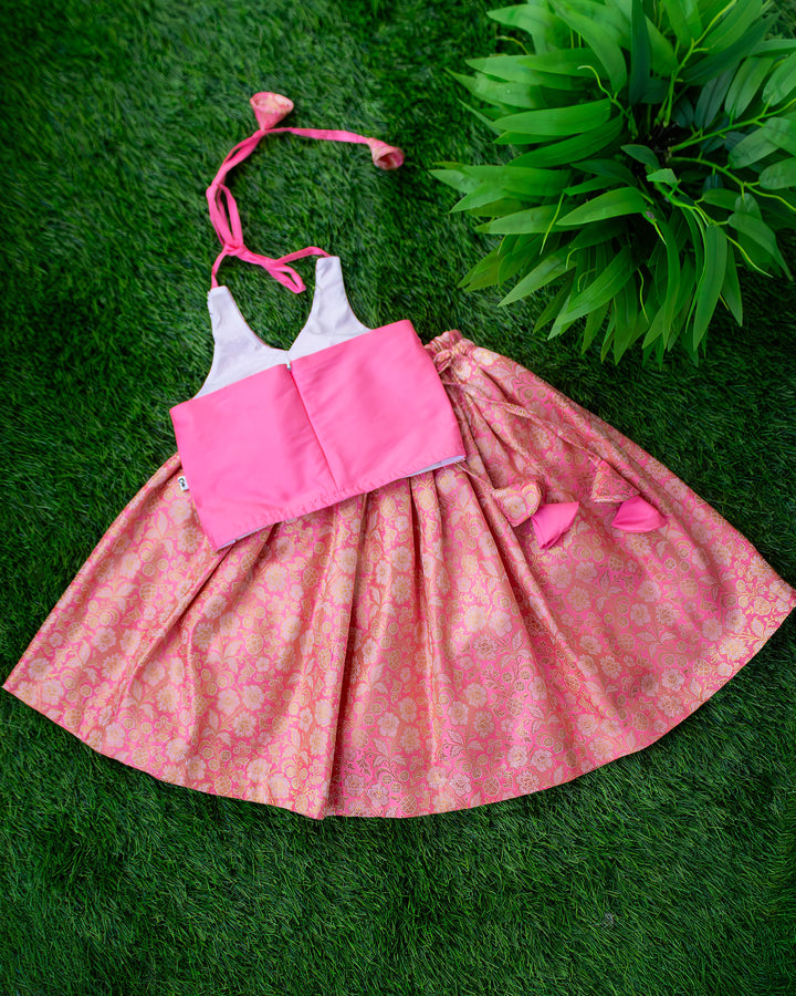 Traditional rose pink Banarasi brocade lehenga choli for girls 3 months to 7 years – Stanwells Kids