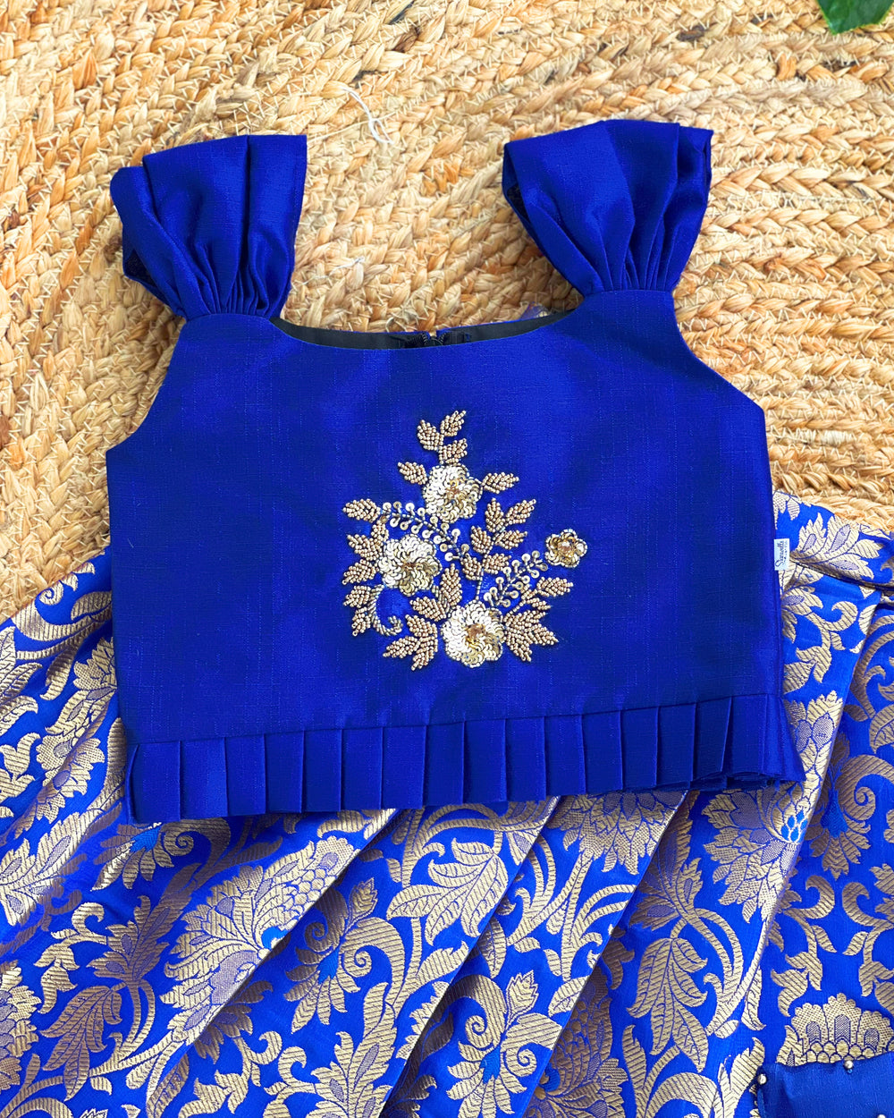 Baby girls royal blue silk Banarasi handwork lehenga choli birthday dress
