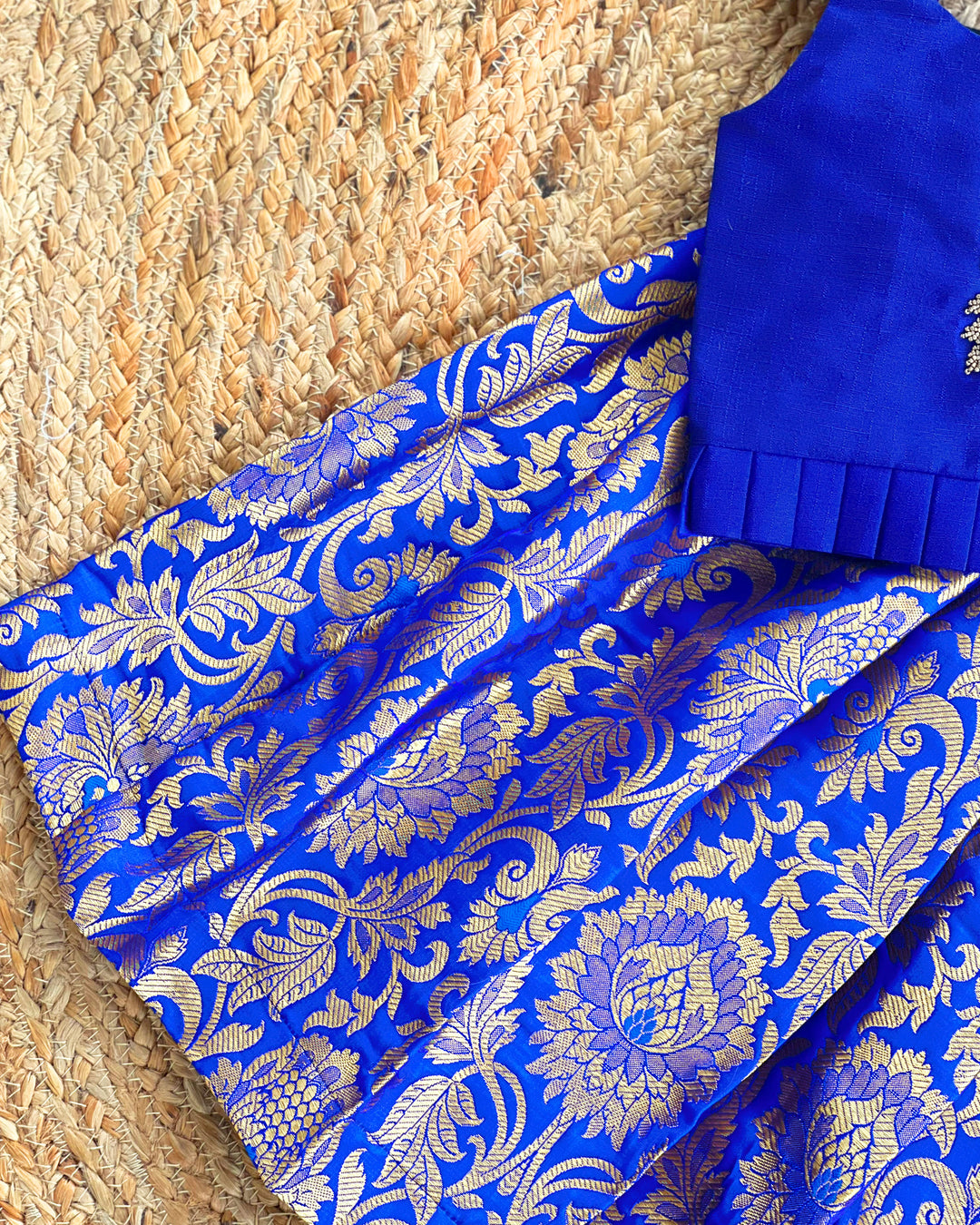 Baby girls royal blue silk Banarasi handwork lehenga choli birthday dress