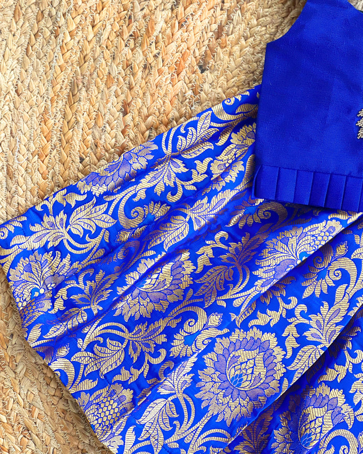 Baby girls royal blue silk Banarasi handwork lehenga choli birthday dress
