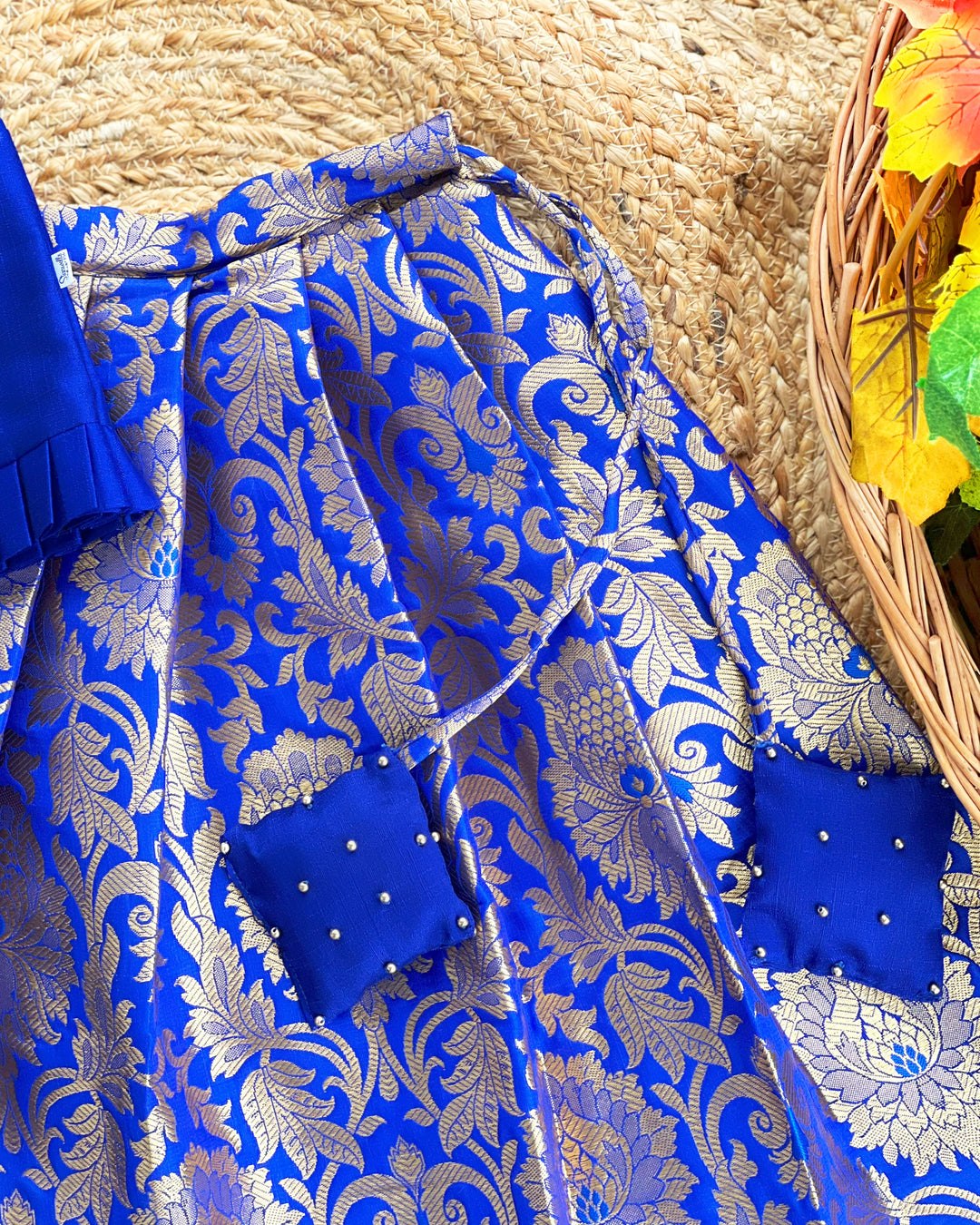 Baby girls royal blue silk Banarasi handwork lehenga choli birthday dress