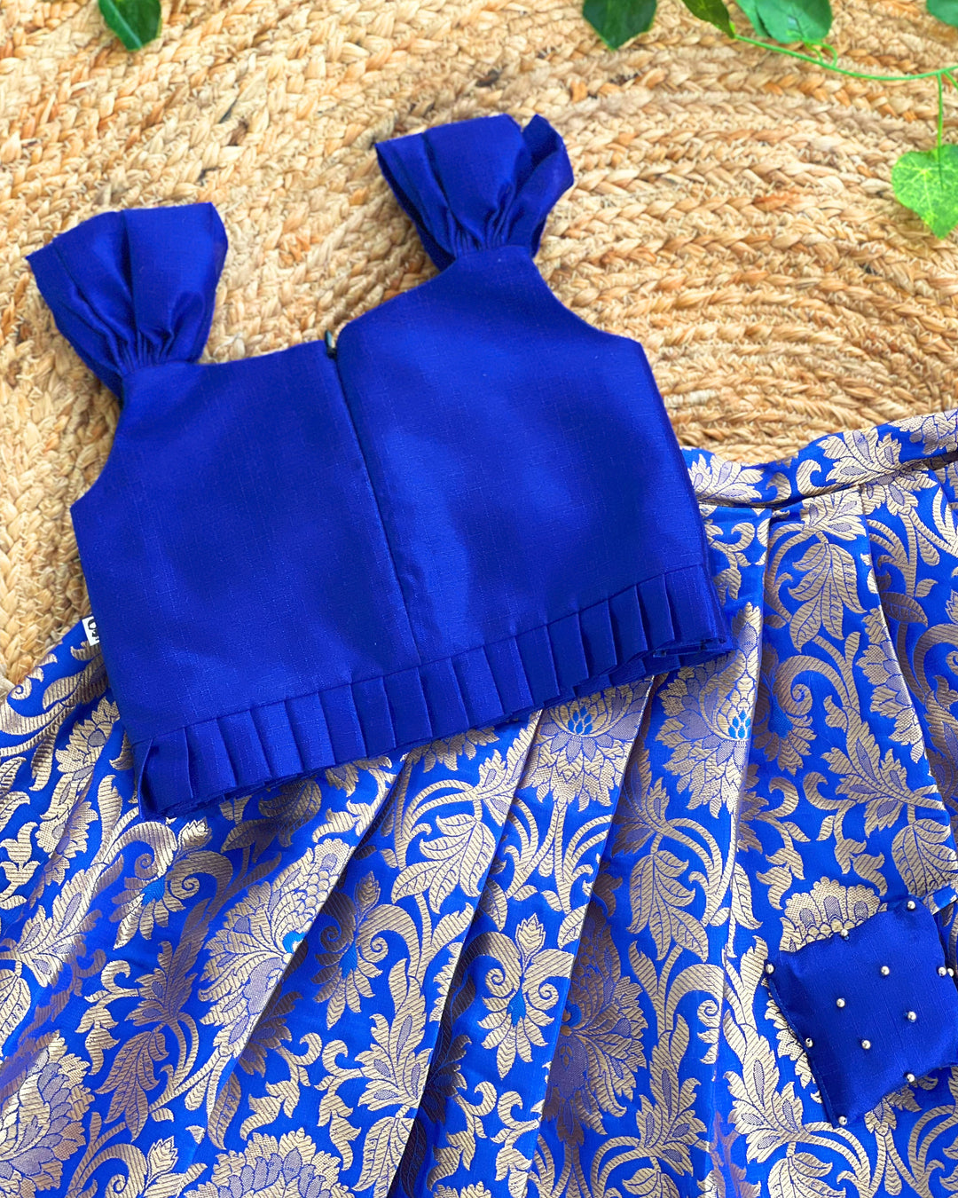 Baby girls royal blue silk Banarasi handwork lehenga choli birthday dress