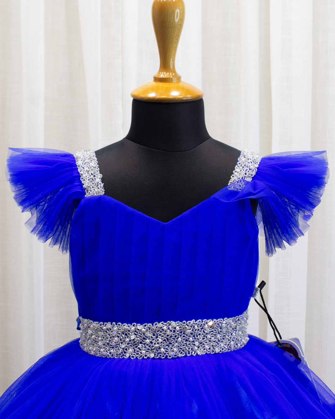 royal blue birthday dress for baby girls, handwork party wear frock, premium kids birthday outfit, baby girls royal blue frock 1st birthday, stanwells kids dress, comfortable soft lining