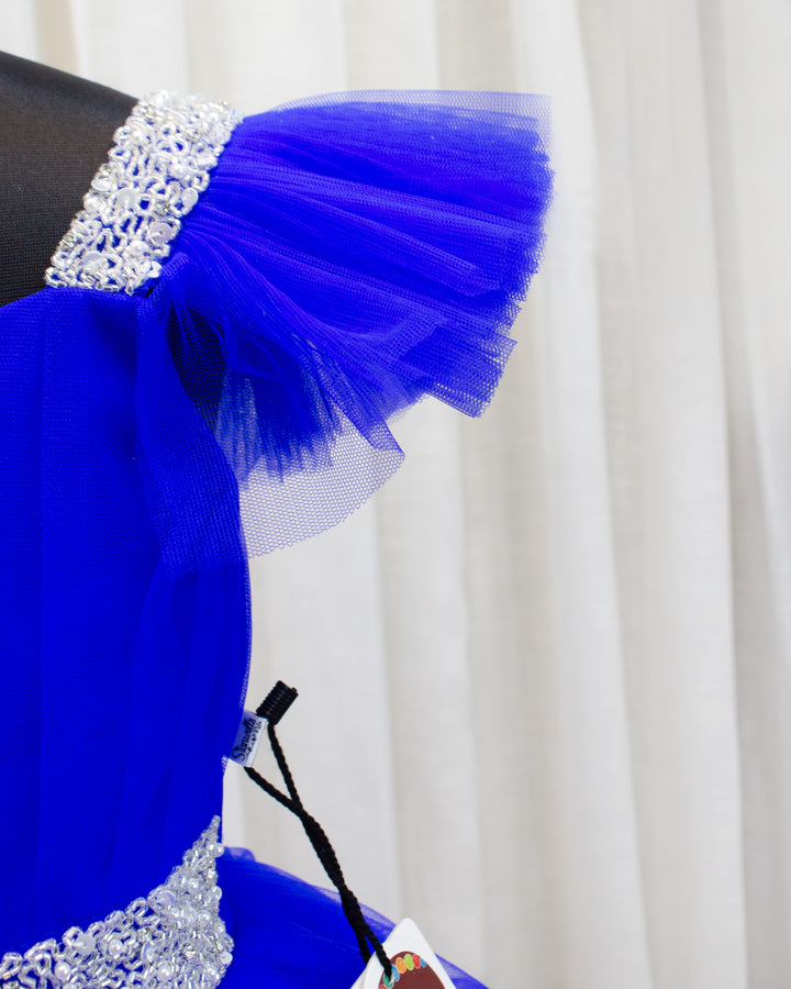 royal blue birthday dress for baby girls, handwork party wear frock, premium kids birthday outfit, baby girls royal blue frock 1st birthday, stanwells kids dress, comfortable soft lining