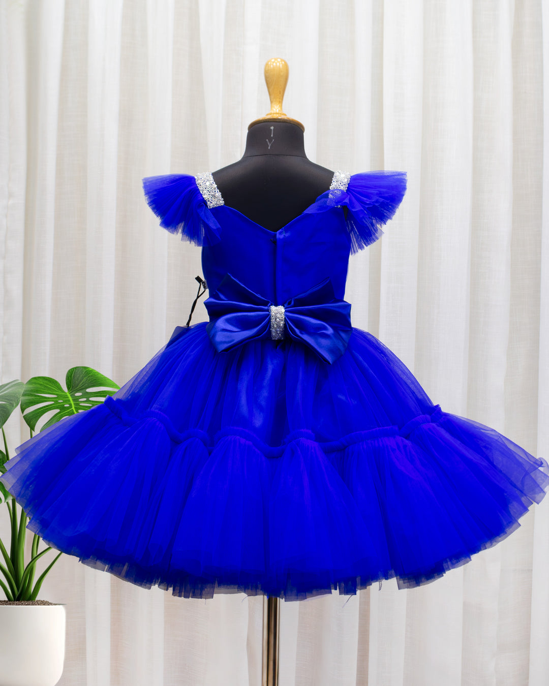 royal blue birthday dress for baby girls, handwork party wear frock, premium kids birthday outfit, baby girls royal blue frock 1st birthday, stanwells kids dress, comfortable soft lining