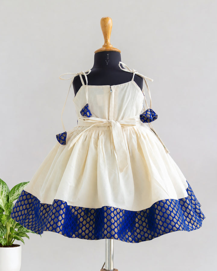 Elegant royal blue Kettuduppu frock for Onam celebrations – Stanwells Kids