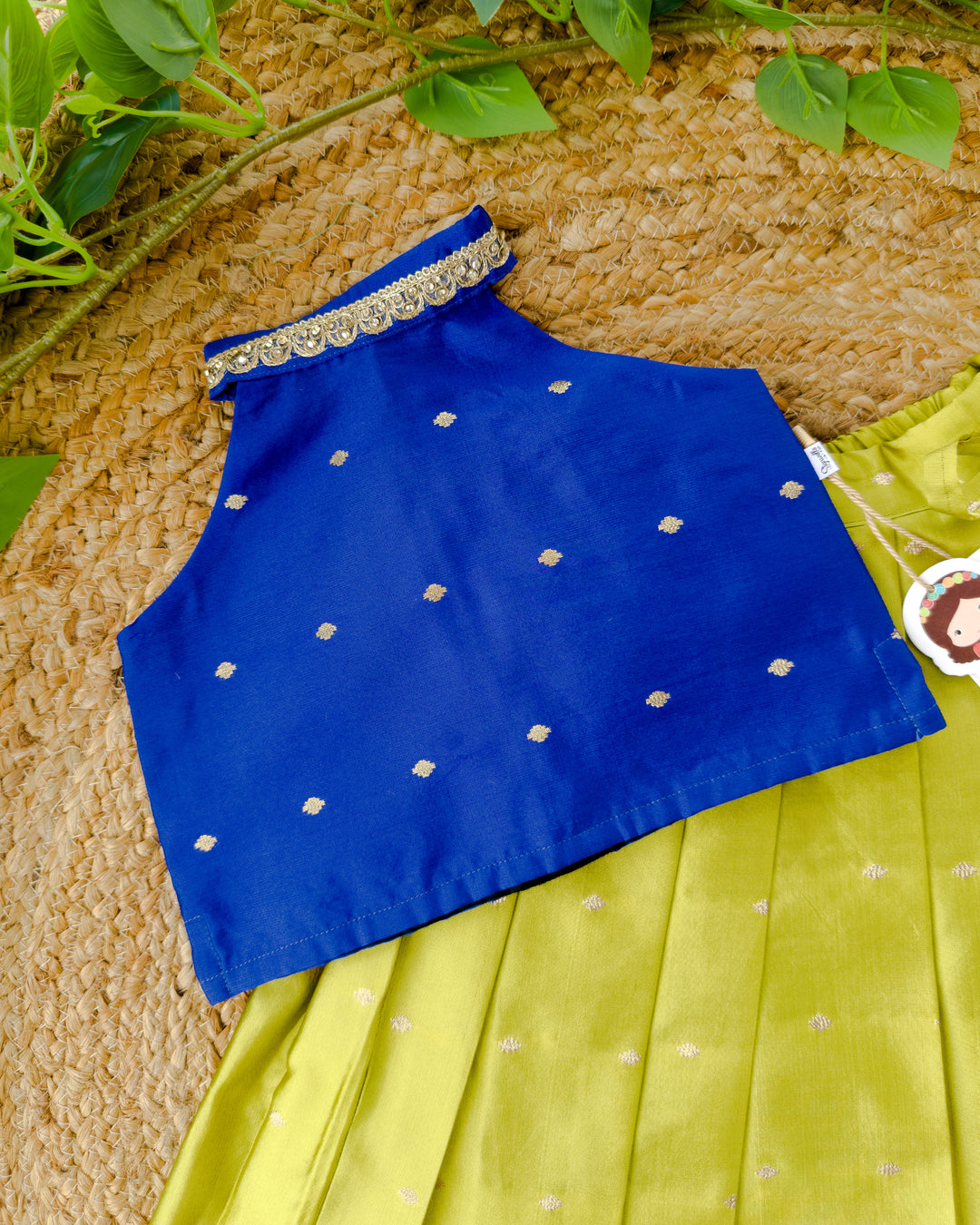 Green flared lehenga skirt with royal blue blouse for baby girl – Stanwells Kids
