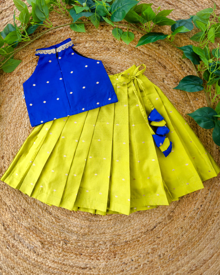 Back view of royal blue green festive lehenga choli for baby girl – Stanwells Kids