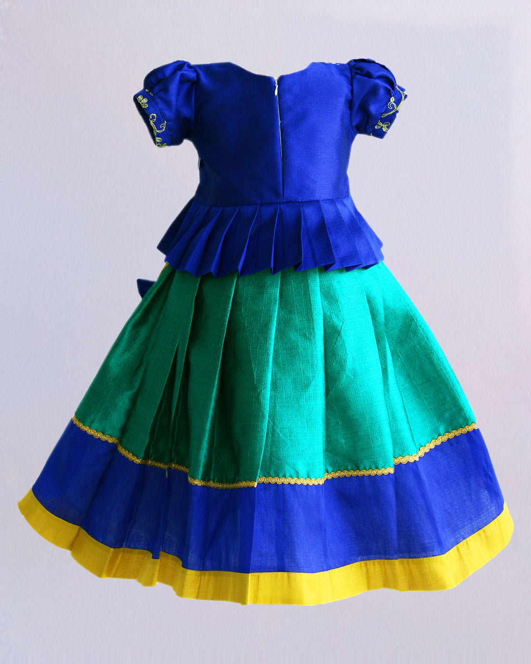 Rama green royal blue South Indian lehenga choli set for baby girls, birthday dress, ethnic wear for kids, sequins embroidery lehenga, Stanwells Kids collection