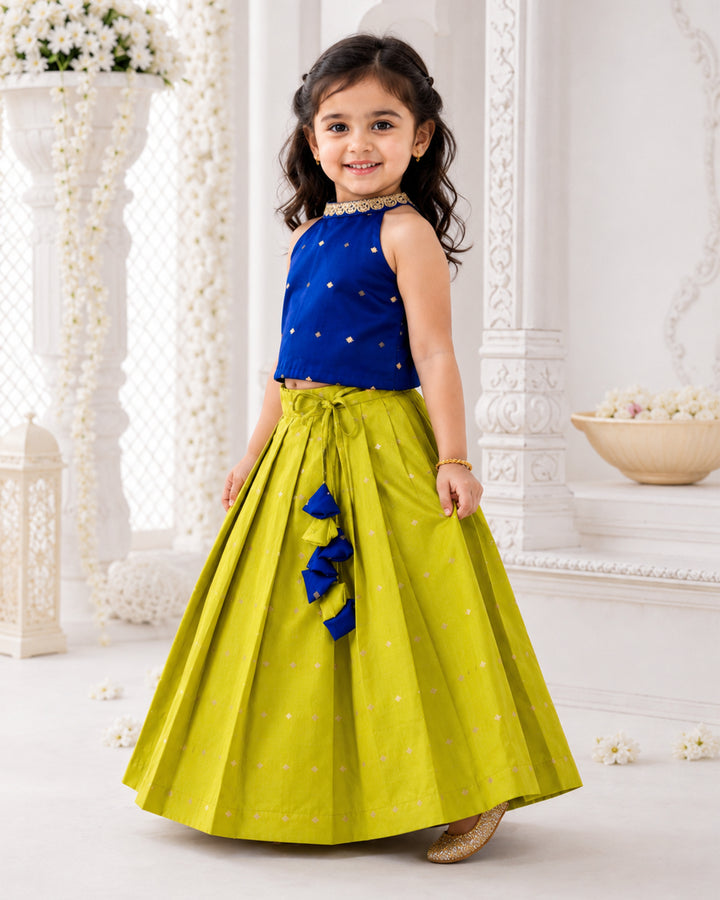 Royal blue choli with green lehenga skirt for baby girl – Stanwells Kids