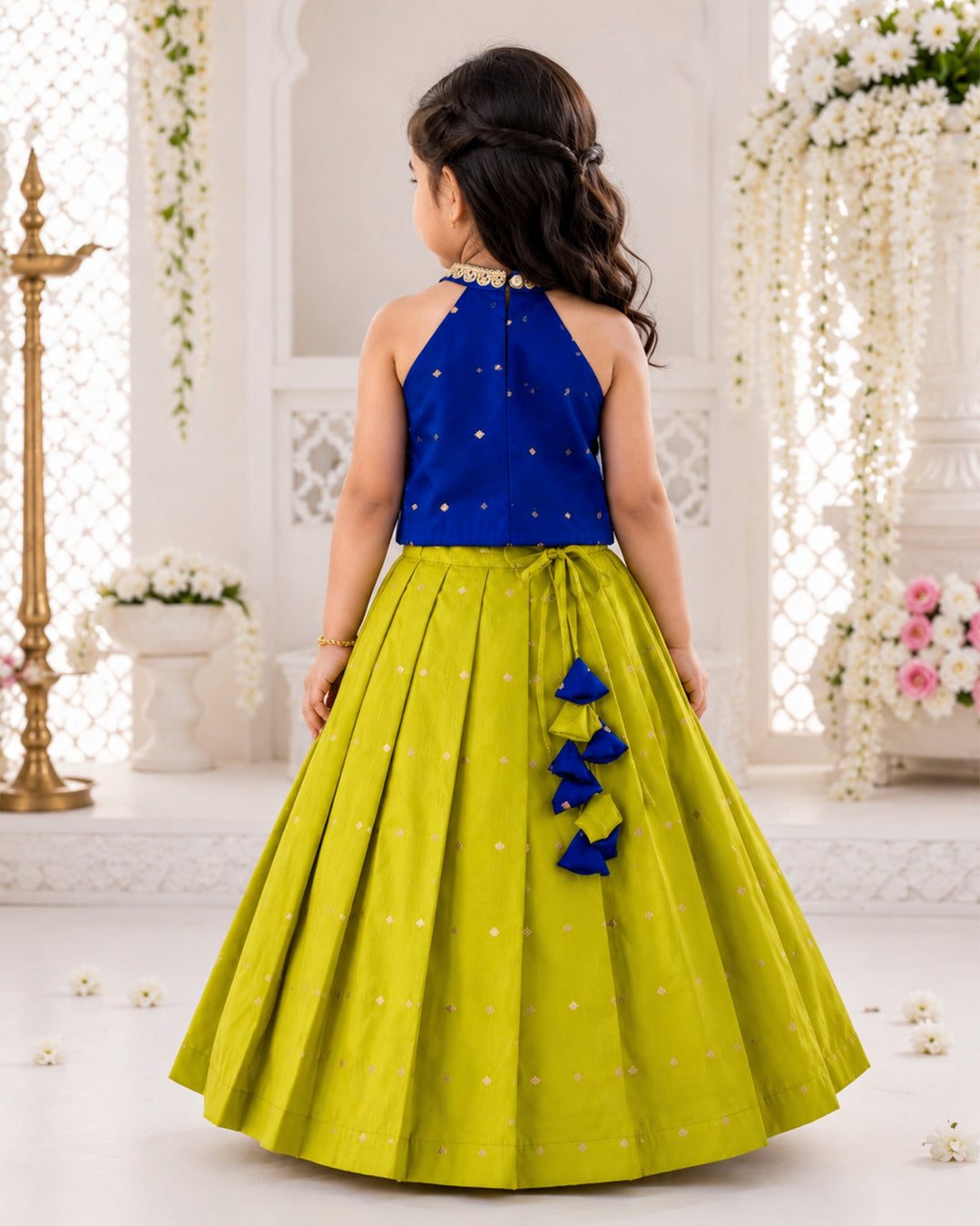 Royal blue green lehenga choli – Onam festive wear for baby girl, Stanwells Kids