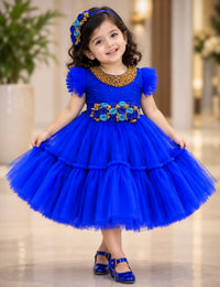 Royal Blue Handwork Flower Frock for Baby Girl – Stanwells Kids