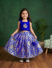 Royal Blue Banarasi Pure Silk Handwork Lehenga Choli for Baby Girl – Stanwells Kids