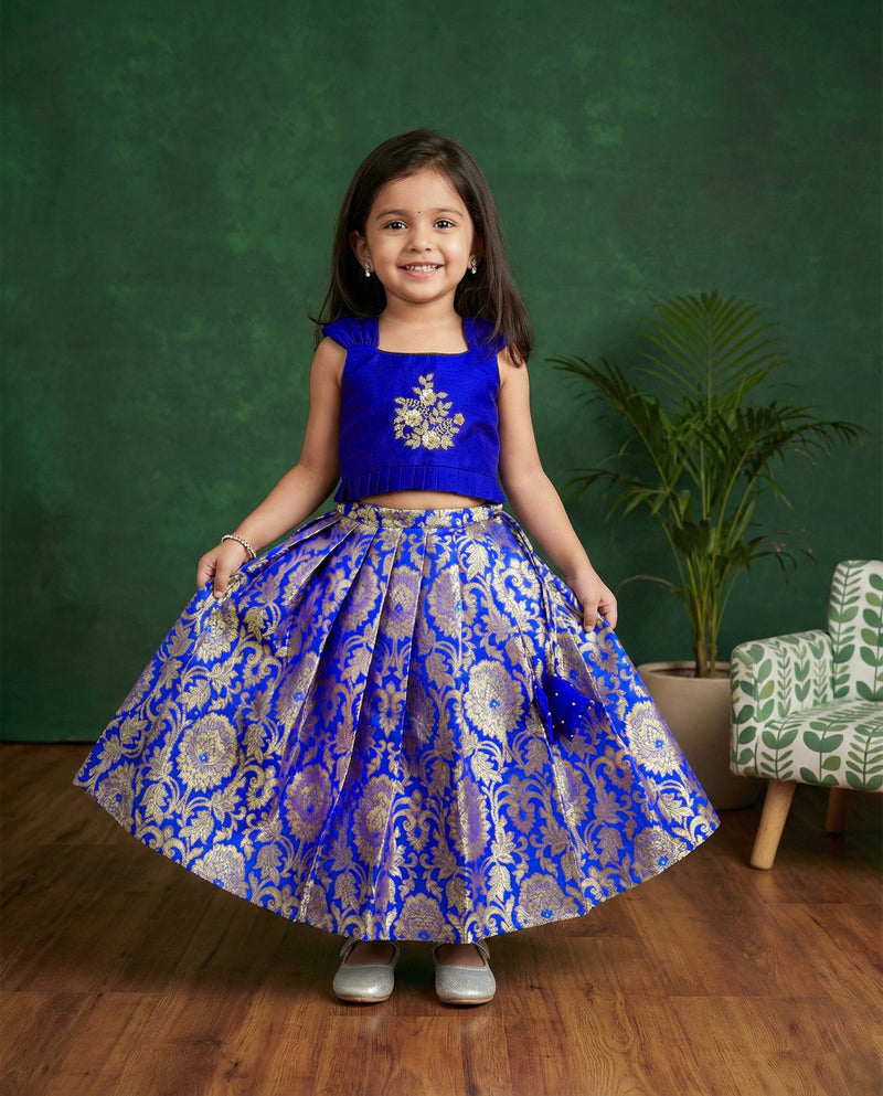 Royal Blue Banarasi Pure Silk Handwork Lehenga Choli for Baby Girl – Stanwells Kids