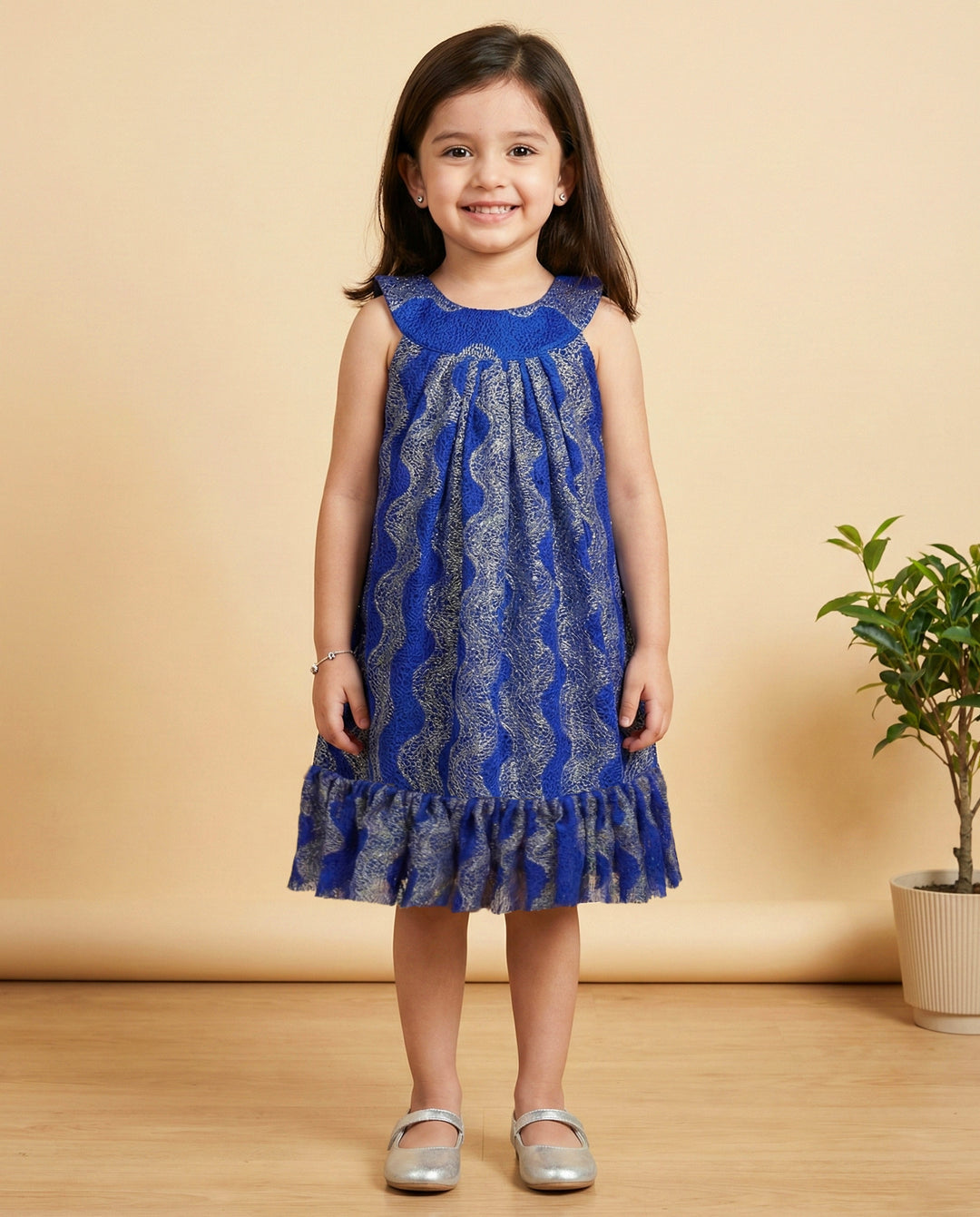Royal blue sleeveless western baby girls birthday dress, stylish partywear frock for kids, premium designer dress, Stanwells Kids