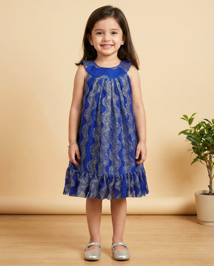 Royal blue sleeveless western baby girls birthday dress, stylish partywear frock for kids, premium designer dress, Stanwells Kids