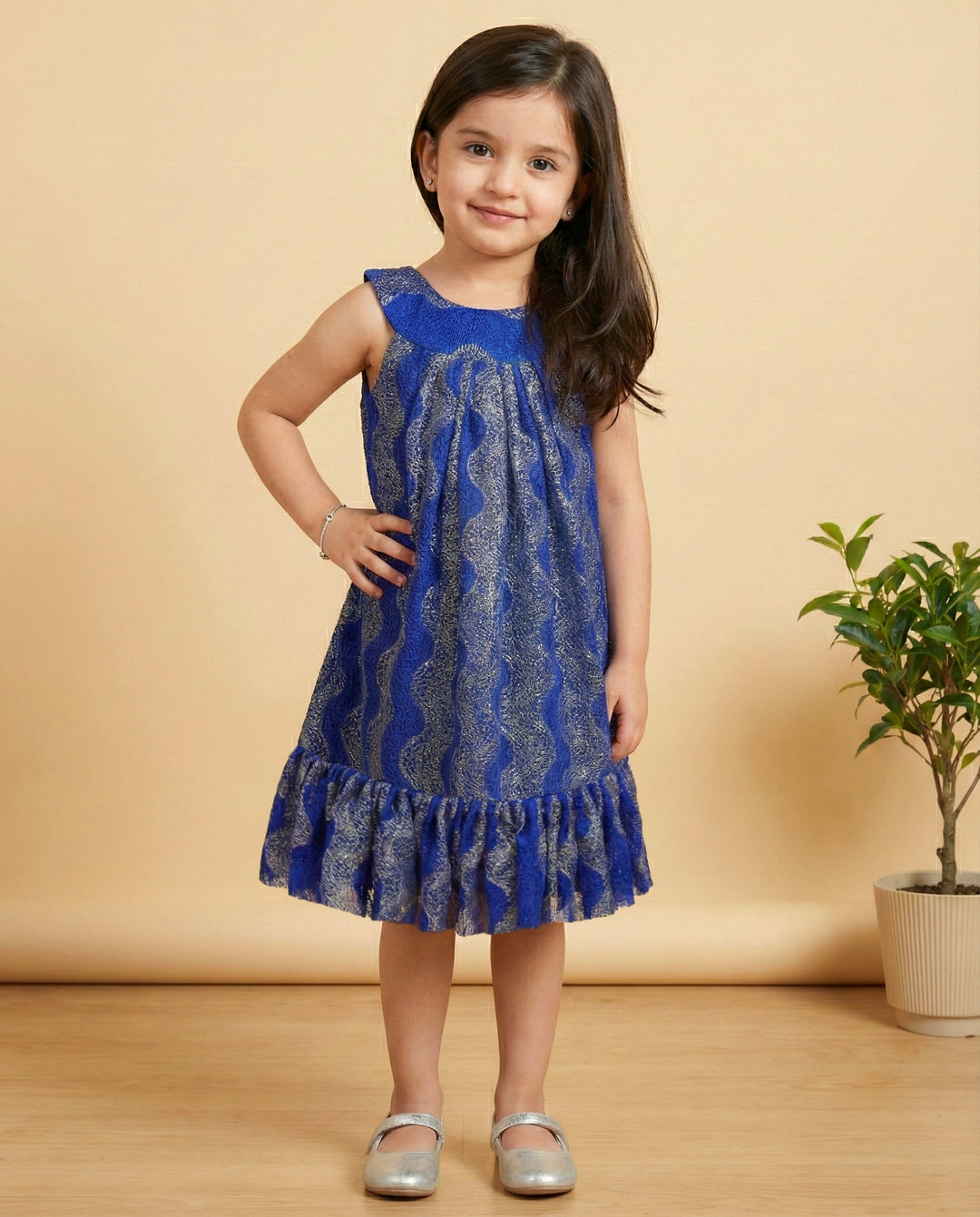 Royal Blue Sleeveless Western Baby Girls Birthday Dress