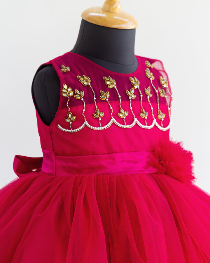Ruby Red Handwork Frock for Toddler Girl Birthday – Stanwells Kids