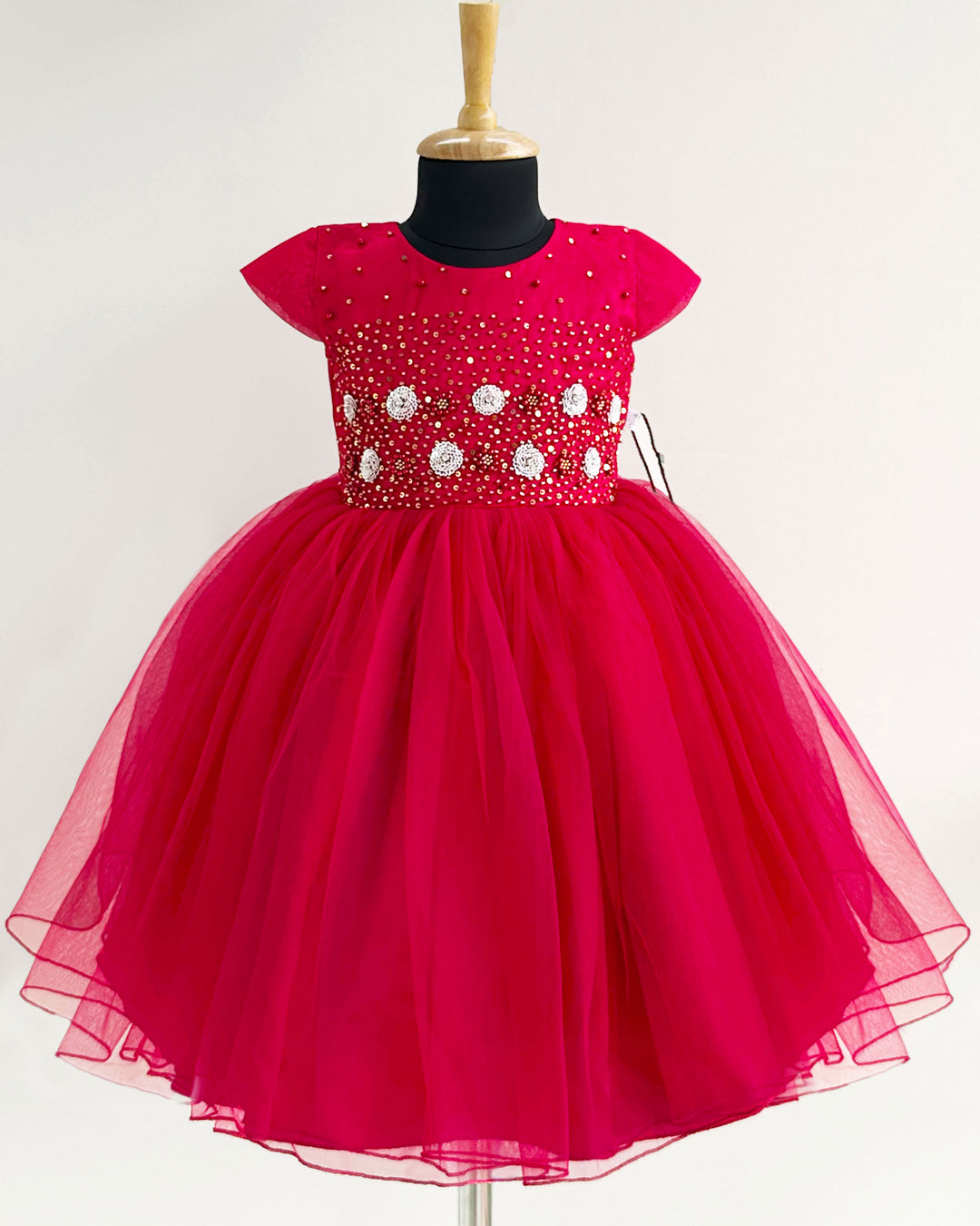 "Ruby red sequence embroidery party frock, baby girls birthday dress, elegant party dress"

