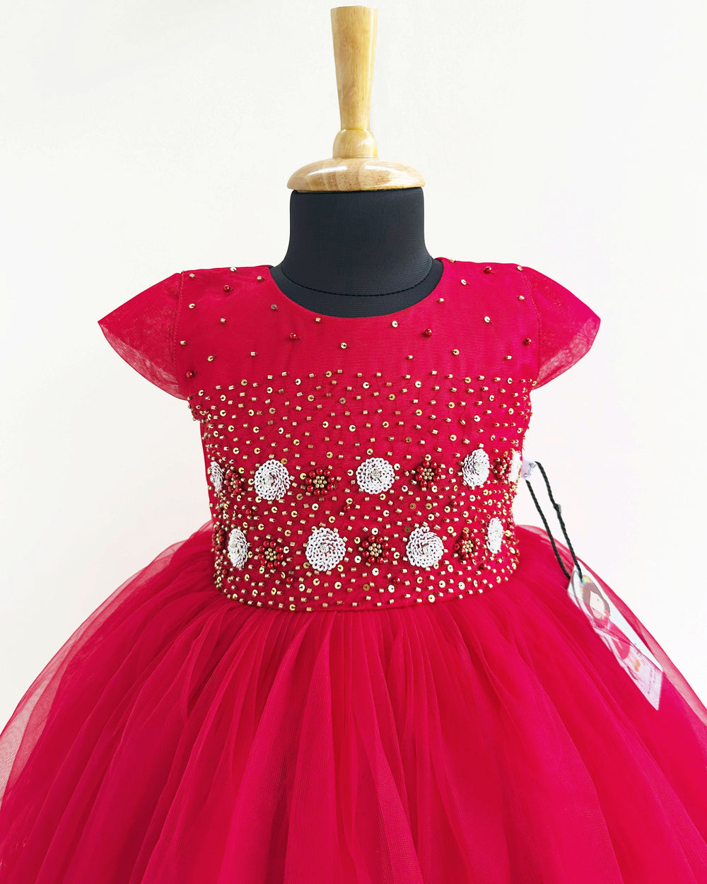 "Ruby red sequence embroidery party frock, baby girls birthday dress, elegant party dress"

