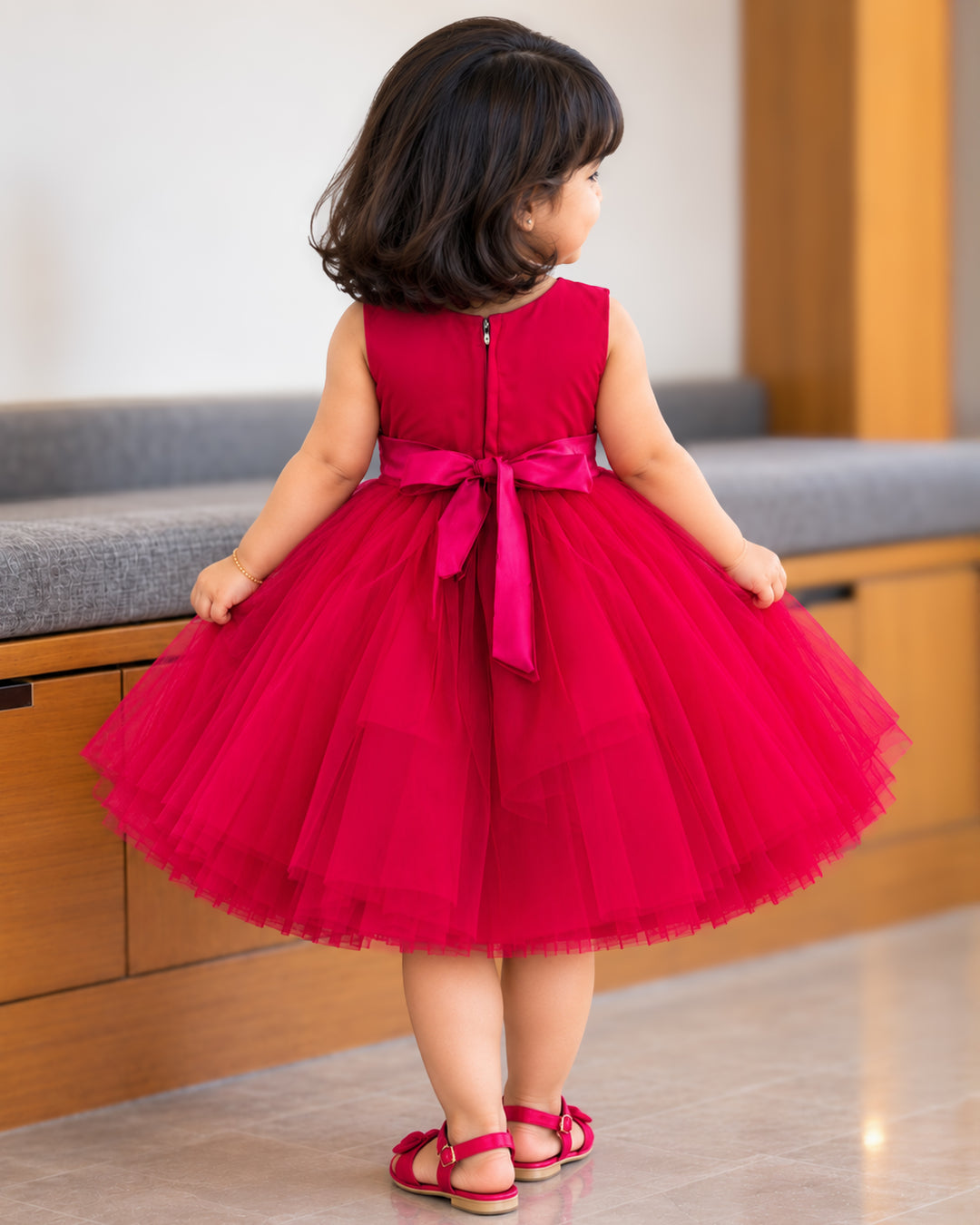 Red Embroidery Flared Birthday Frock for Baby Girl – Stanwells Kids
