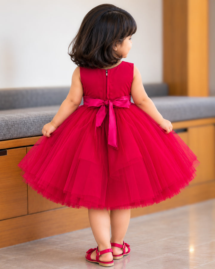 Red Embroidery Flared Birthday Frock for Baby Girl – Stanwells Kids