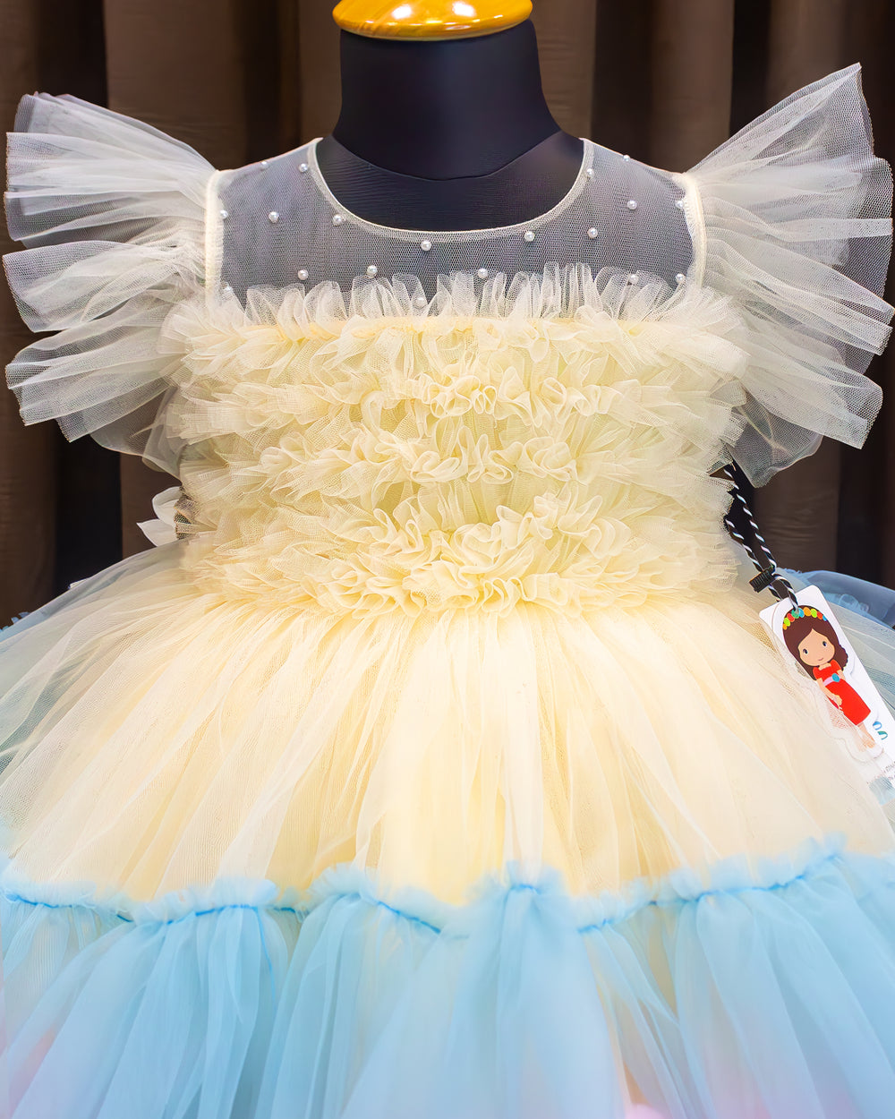 Sandal multi shade baby girl birthday dress with layered ruffles premium partywear frock for first birthday celebration photoshoot outfit