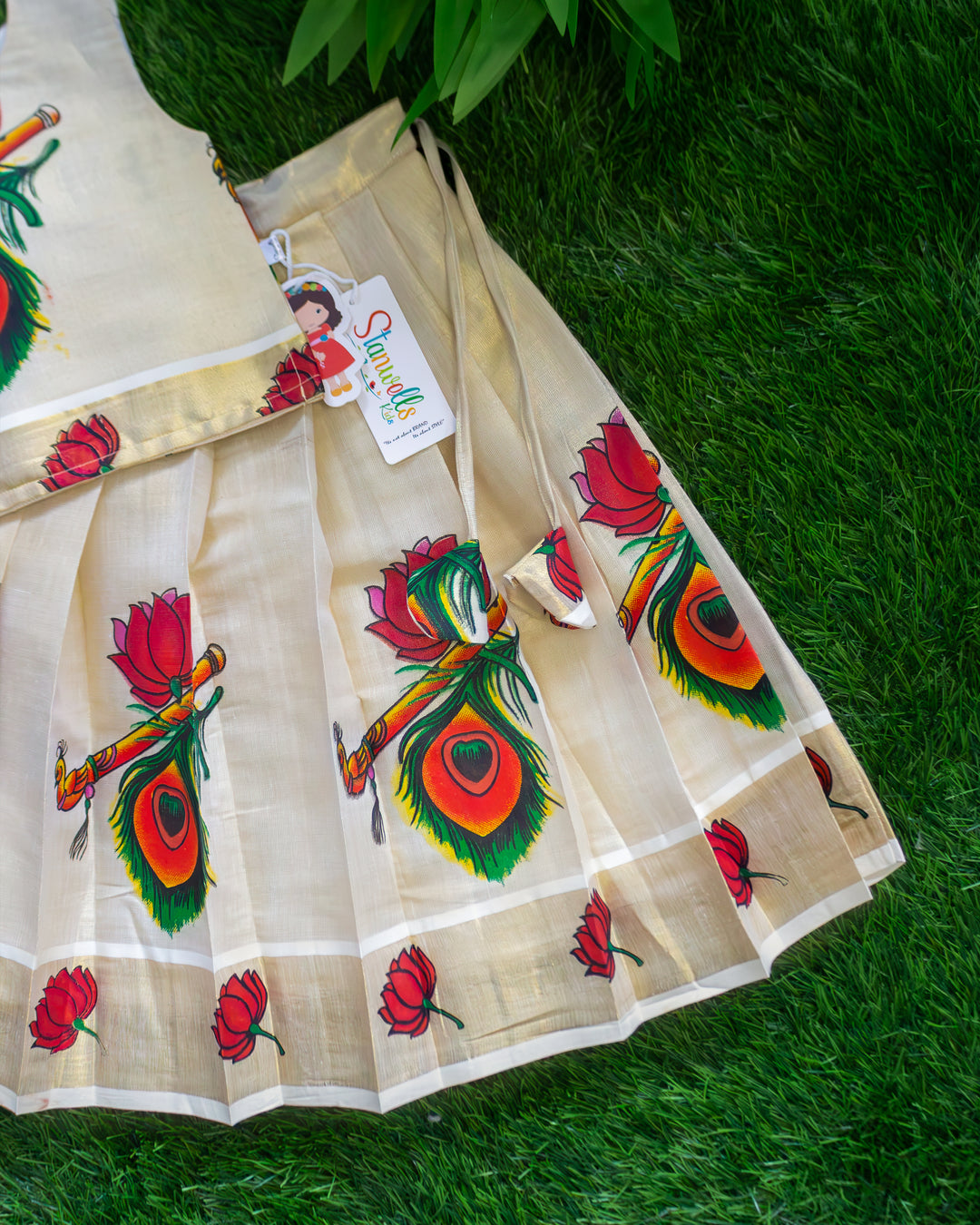 Sandal lotus floral Kerala tissue lehenga choli full look for baby girl – Stanwells Kids