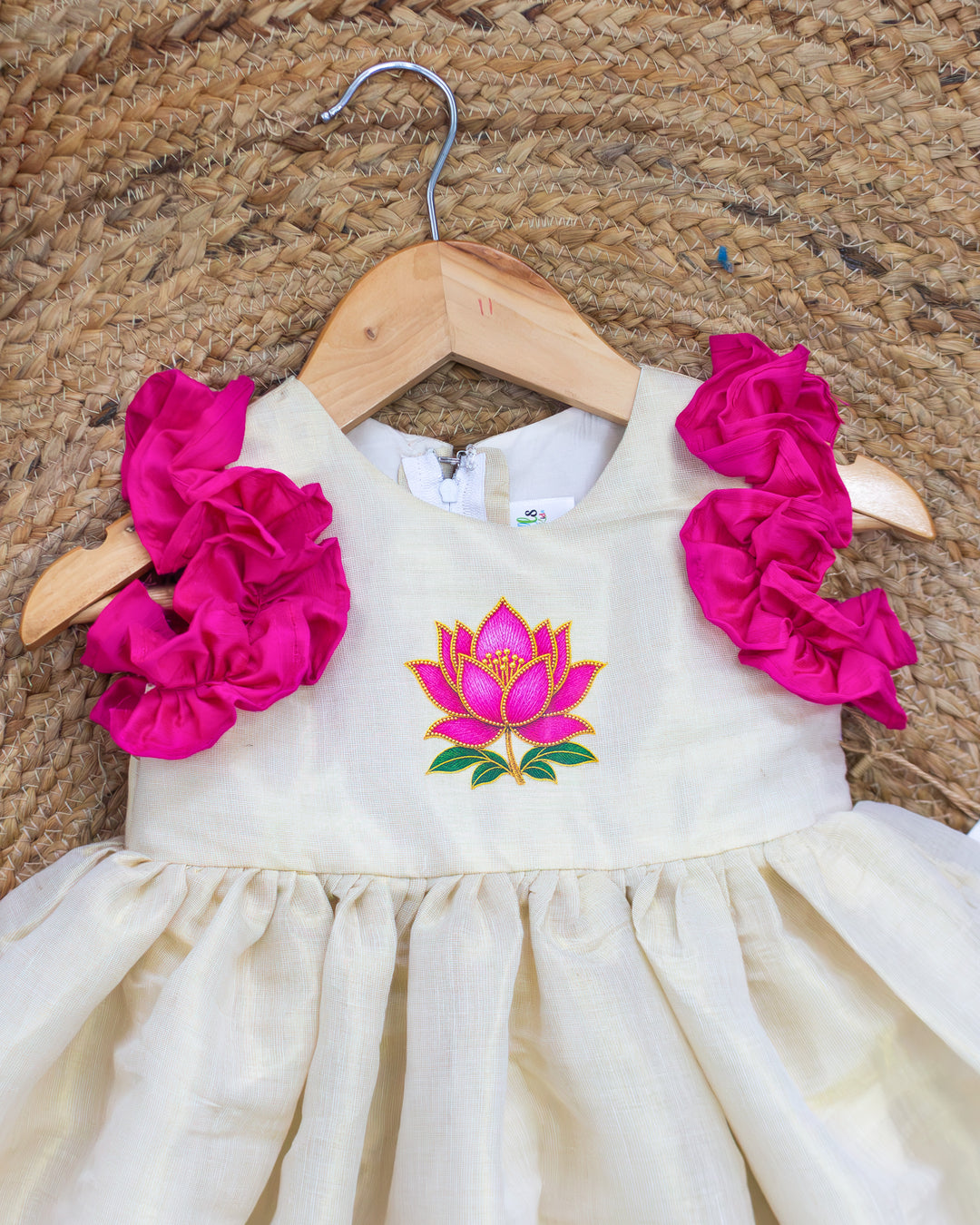 Sandal Shade Kerala Traditional Frock – Side View – Stanwells Kids
