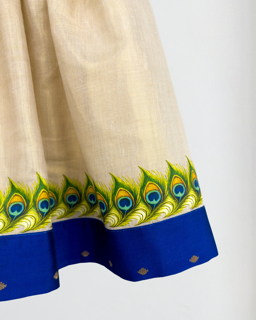 Golden base Kerala traditional silhouette sandal peacock frock for girls – Stanwells Kids