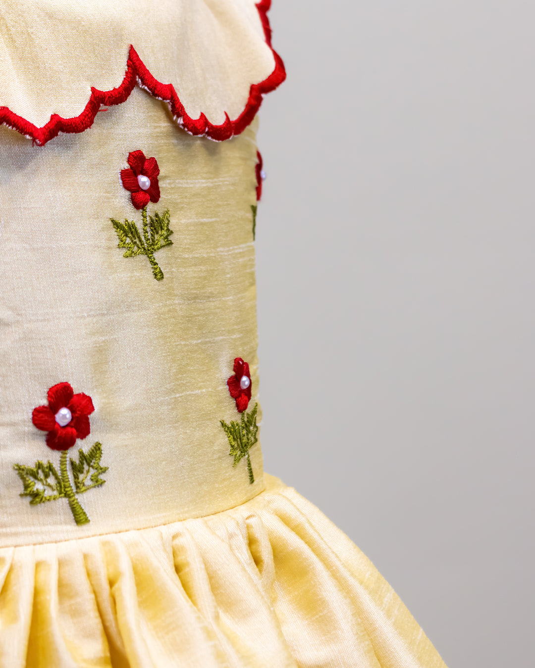 Sandal shade silk frock, rose thread embroidery dress, baby girls birthday dress, party wear frock for kids, premium kids fashion India, Stanwells Kids