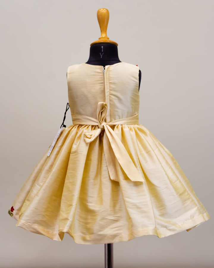 Sandal shade silk frock, rose thread embroidery dress, baby girls birthday dress, party wear frock for kids, premium kids fashion India, Stanwells Kids