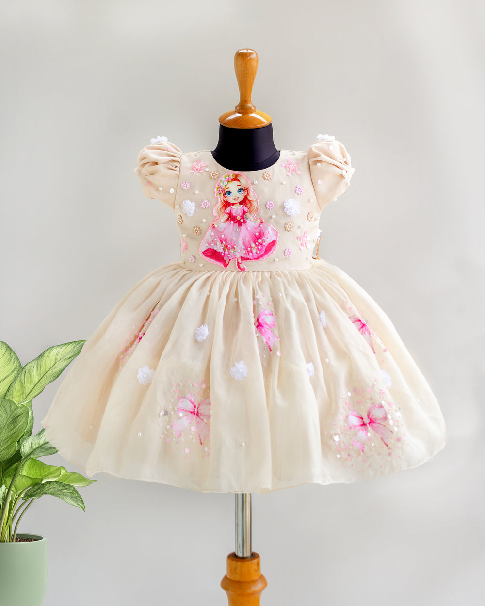 Sandal soft organza princess theme partywear birthday frock for baby girl – front view, Stanwells Kids