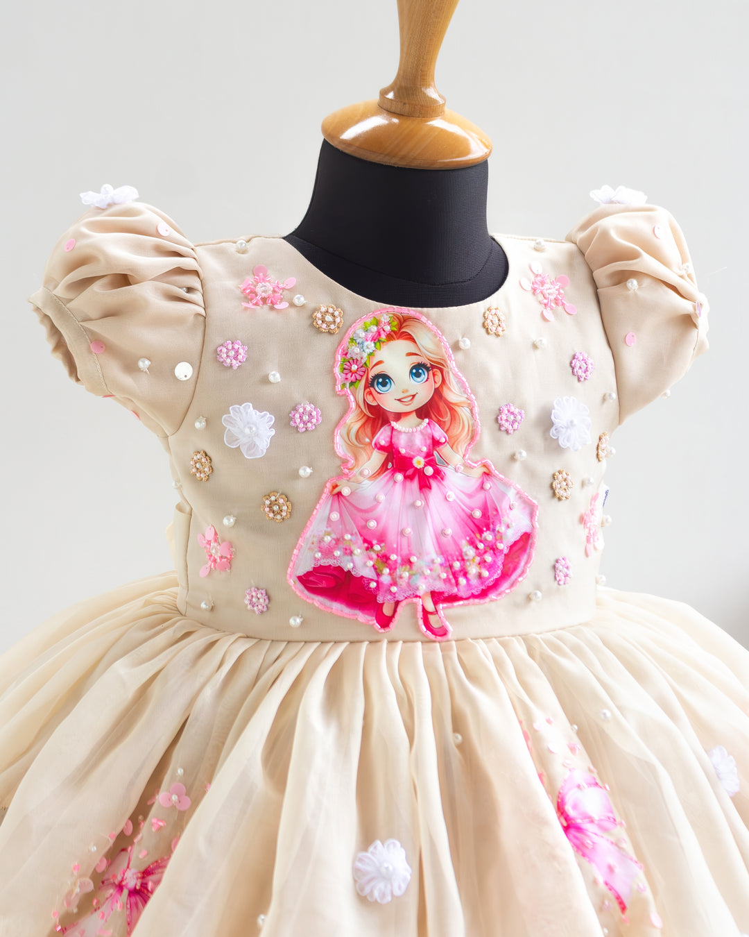 Princess theme handwork detail on sandal organza birthday frock – Stanwells Kids