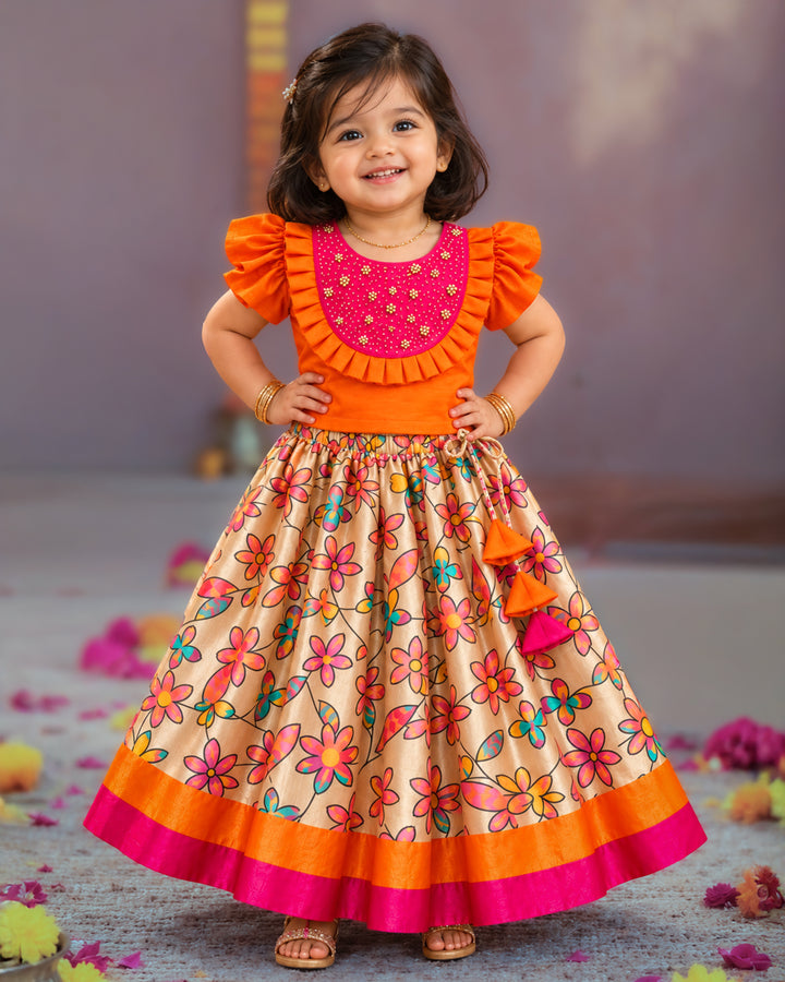 Sandal Chinon Floral Print Handwork Lehenga for Baby Girl – Stanwells Kids