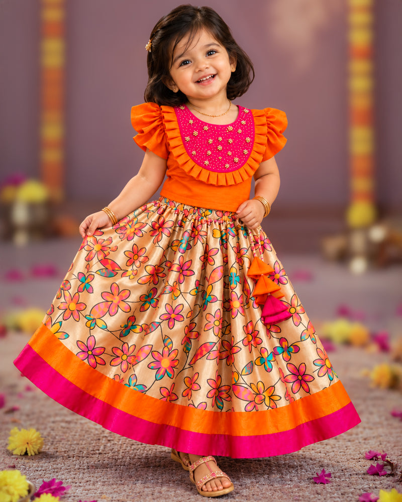 Sandal Chinon Floral Print Handwork Lehenga for Baby Girl – Stanwells Kids
