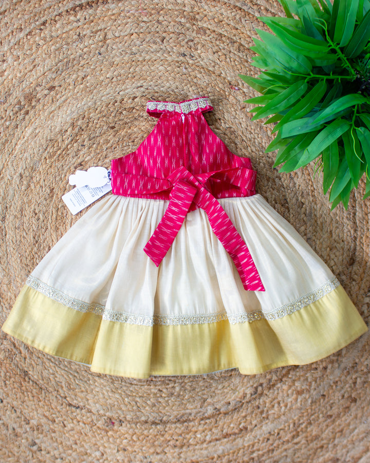 Sandal pink traditional halter neck Kerala frock full look for baby girl – Stanwells Kids
