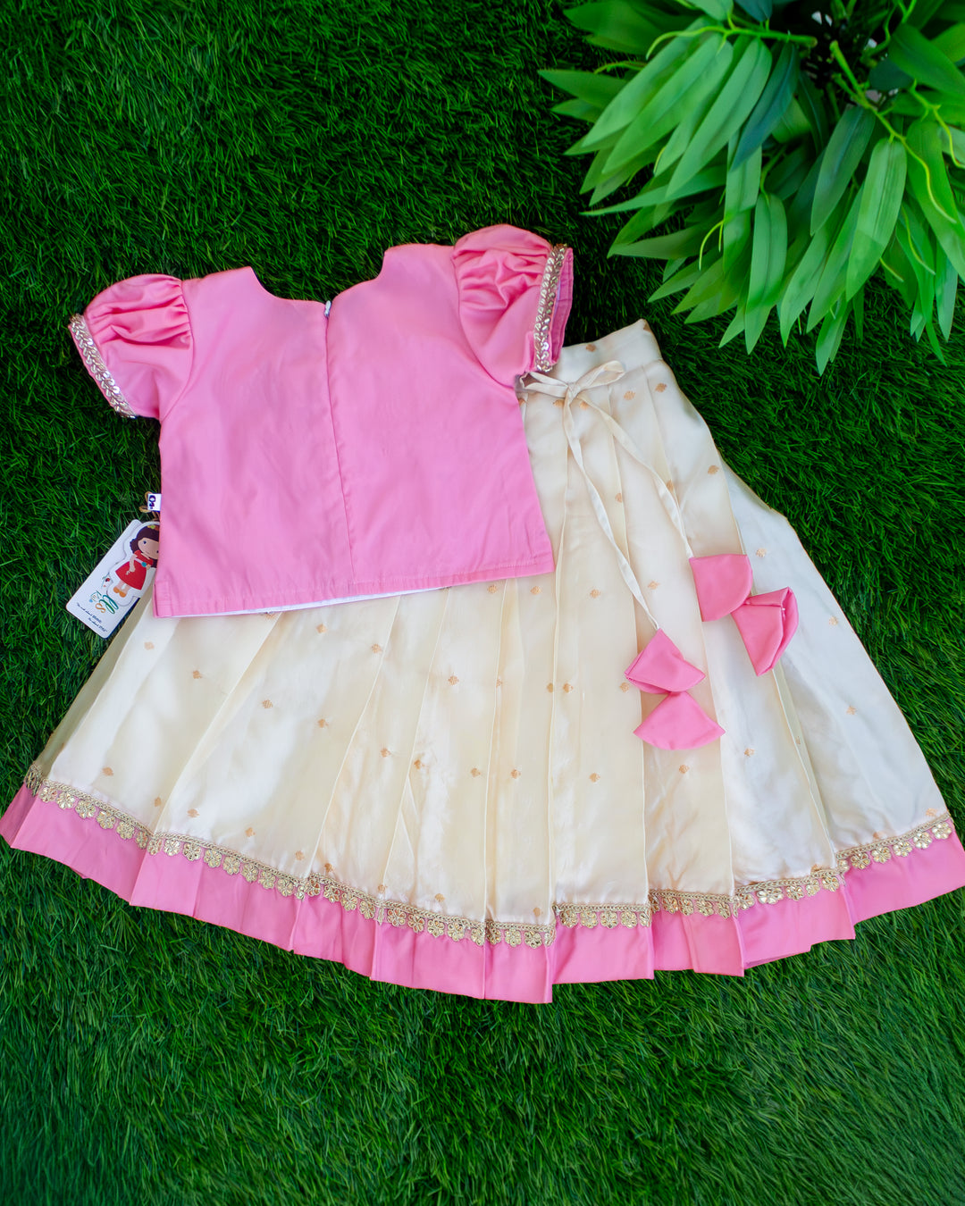 Kerala Onam sandal pink handwork lehenga choli for girls 3 months to 7 years – Stanwells Kids