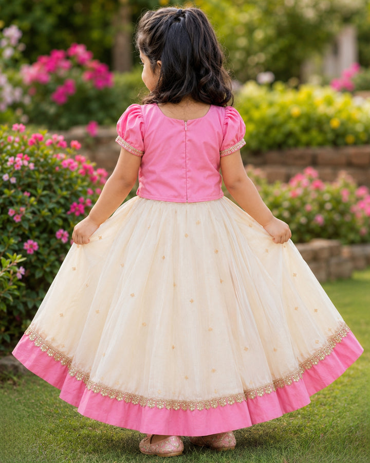Kerala Onam sandal pink handwork lehenga choli for girls 3 months to 7 years – Stanwells Kids